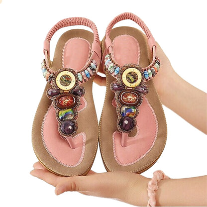 CEYANEAO 2020 Bohemian Women Sandals Gemstone Beaded Slippers Summer Beach Sandals Women Flip Flops Ladies Flat Sandals Shoes