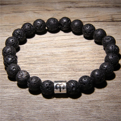 Men 12 constellations Zodiac Natural Volcanic Lava Stone beads Diffuser Charm Bracelet Man Woman Jewelry black lava bracelets