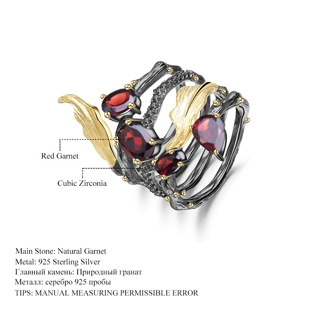 GEM&#39;S BALLET 2.75Ct Natural Red Garnet Gemstone Finger Ring 925 Sterling Sliver Vintage Gothic Rings For Women Fine Jewelry