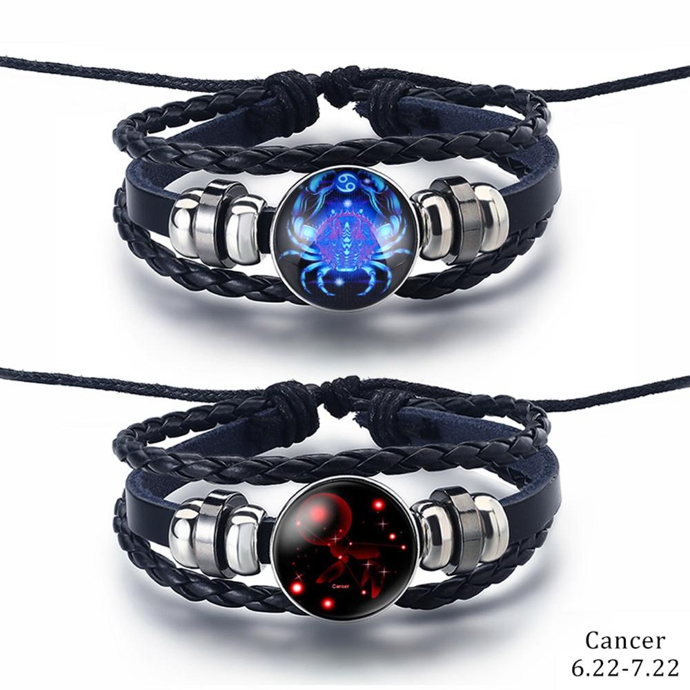 2PCS/Sets 12 Constellations Stainless Steel Leather Bracelet Charm 12 Zodiac Titanium Steel Bracelets Bangles Cuff Bracelet