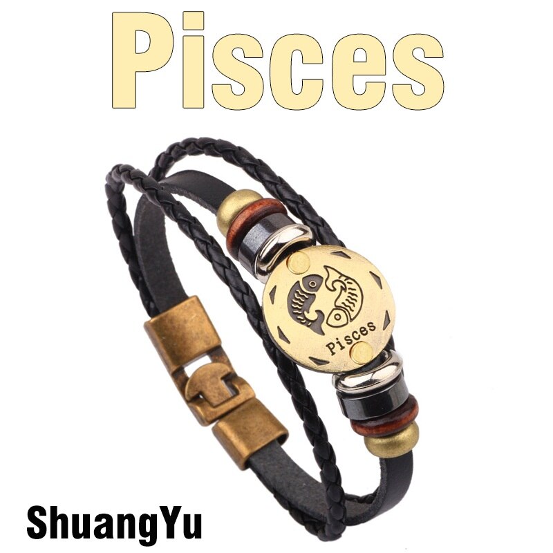 MNWT Fashionable Bronze Alloy Buckles Zodiac Signs Bracelet Men Casual Personality Lover Charm Jewelry Leather Punk Bracelets