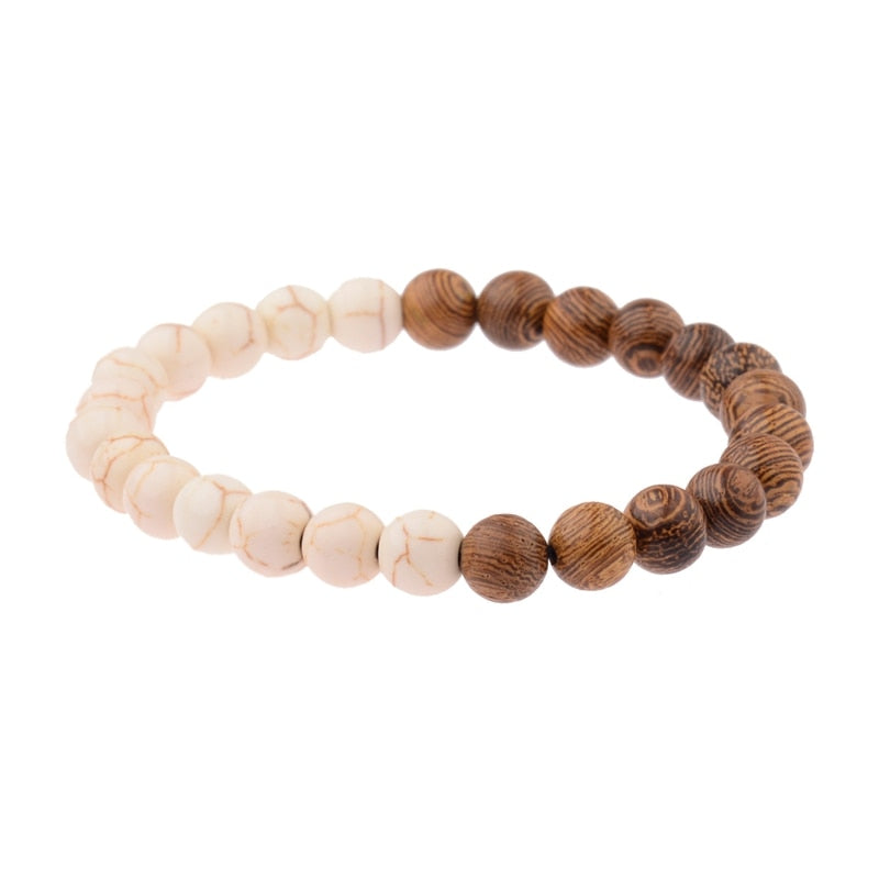 8mm New Natural Wood Beads Bracelets Men Black Ethinc Meditation White Bracelet Women Prayer Jewelry Yoga Bracelet Homme