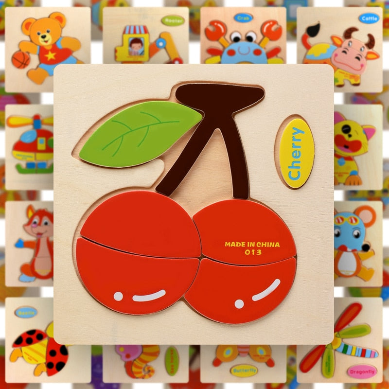 Wooden Montessori Puzzle Sorting Math Animals Fruit Bricks Preschool Learning Educational Game Baby Toddler Jigsaw Puzzles Toys