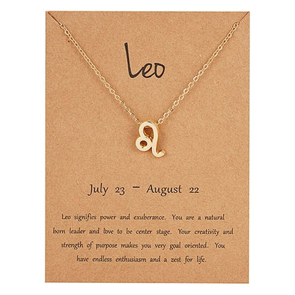 Female Elegant Star Zodiac Sign 12 Constellation Necklaces Pendant Gold Color Chain Choker Necklaces for Women Jewelry Cardboard