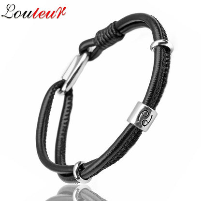 Mens Genuine Constellation Bracelet Leather Bracelet for Men Bracelet Aquarius/Virgo/Scorpio/Libra 12 Zodiac Signs Bracelet