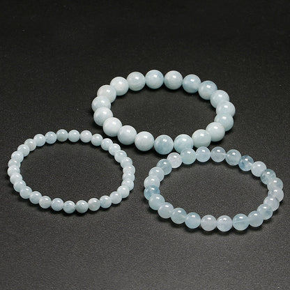 Natural Aquamarine Bracelet Single Circle Bracelet Men Women Jewelry 6 8 10mm Beads Romantic Casual Gemstone Yoga Bracelet