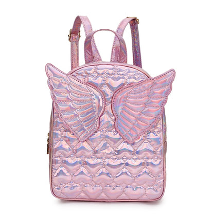 Dazzling Fashion Heart Embossed Wings Decorated Girl&#39;s Mini Backpack Shoulder Bag Travel Bag School Bags For Teenage Girl Bolsa