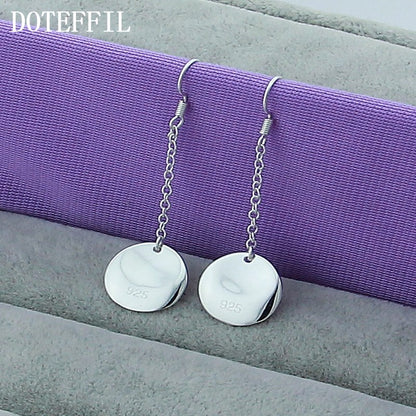 DOTEFFIL 925 Sterling Silver Smooth Bump Round Long Drop Earrings For Woman Wedding Engagement Fashion Party Charm Jewelry