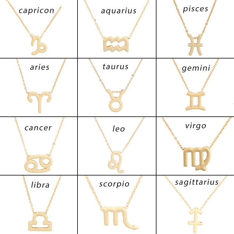 12 Zodiac Sign Necklaces With Cardboard Constellations Pendant Gold Color Chains Choker For Women Birthday Fashion Jewelry