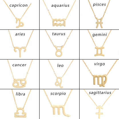 12 Zodiac Sign Necklaces With Cardboard Constellations Pendant Gold Color Chains Choker For Women Birthday Fashion Jewelry