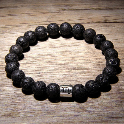 Men 12 constellations Zodiac Natural Volcanic Lava Stone beads Diffuser Charm Bracelet Man Woman Jewelry black lava bracelets