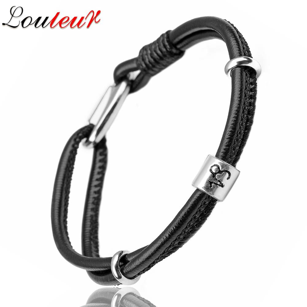 Mens Genuine Constellation Bracelet Leather Bracelet for Men Bracelet Aquarius/Virgo/Scorpio/Libra 12 Zodiac Signs Bracelet