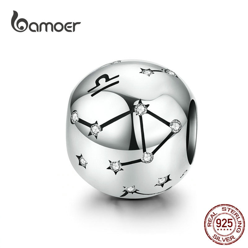 BAMOER Vintage 925 Sterling Silver Twelve Constellations Star Sign Zodiac Beads Charms fit Charm Bracelet Neckalce DIY