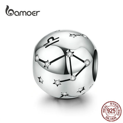 BAMOER Vintage 925 Sterling Silver Twelve Constellations Star Sign Zodiac Beads Charms fit Charm Bracelet Neckalce DIY