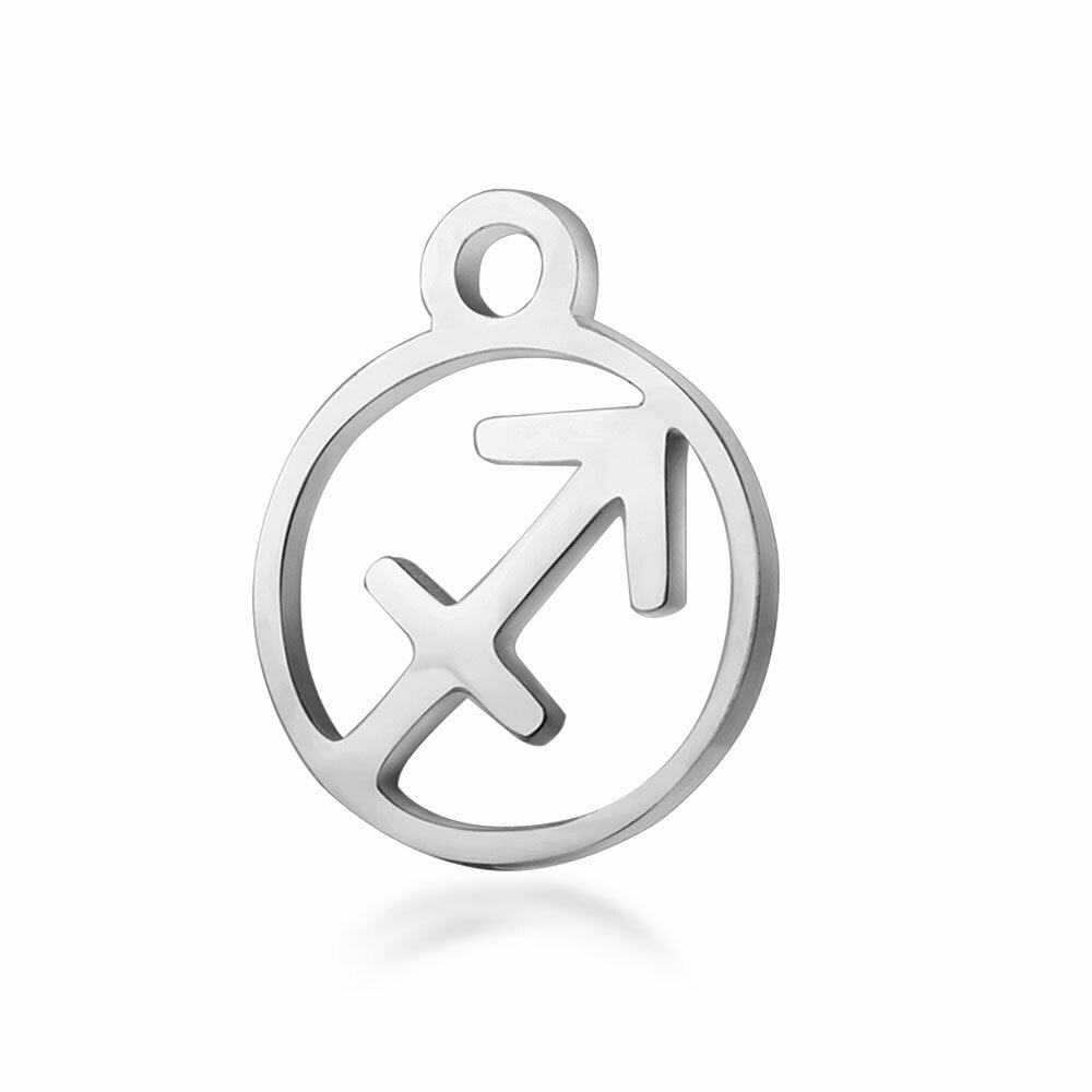 10pcs/lot Stainless Steel Laser Cutting 12 Zodiac Sign Charms Horoscope Icon DIY Metal Pendant for Jewelry Making
