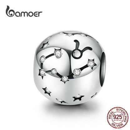 BAMOER Vintage 925 Sterling Silver Twelve Constellations Star Sign Zodiac Beads Charms fit Charm Bracelet Neckalce DIY