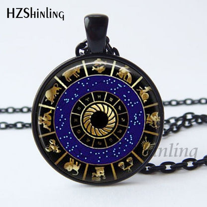 2017 New Arrival Wiccan Pendant Necklace Constellations Of The Zodiac Wicca Pagan Jewelry Glass cabochon Jewelry HZ1