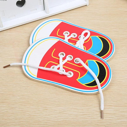 Kids Cute Wooden Shoes Clothes Puzzles Toys Children Montessori Early Learning Tie Shoelaces Puzzles Wood Beads Lacing Board