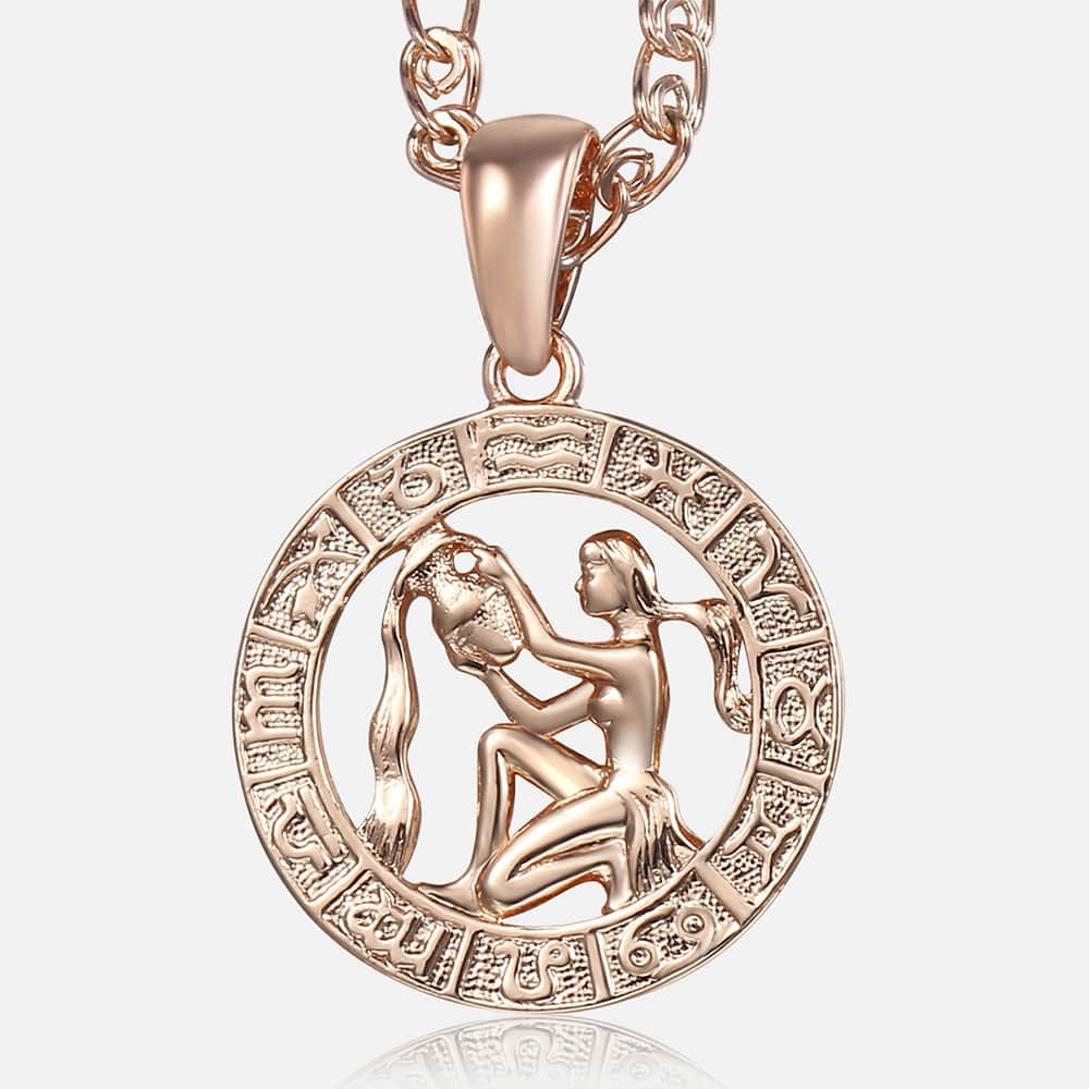 12 Zodiac Sign Constellations Pendant Necklace For Women Men 585 Rose Gold Color Necklace  Birthday Gifts Drop Shipping GPM16A