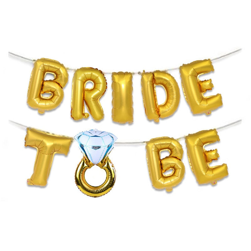Wedding Bridal Shower 16inch Gold Silver Bride To Be Letter Foil Balloons Diamond Ring Balloon for Hen Party Favors Decoration,B