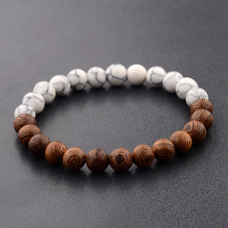 8mm New Natural Wood Beads Bracelets Men Black Ethinc Meditation White Bracelet Women Prayer Jewelry Yoga Bracelet Homme