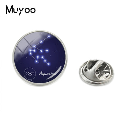 2019 New Hot Astro Horoscope Lapel Pins Zodiac Aquarius Gemini Cancer Shining Sign Dazzling Stars Cosmic Sky Collar Pin for Men