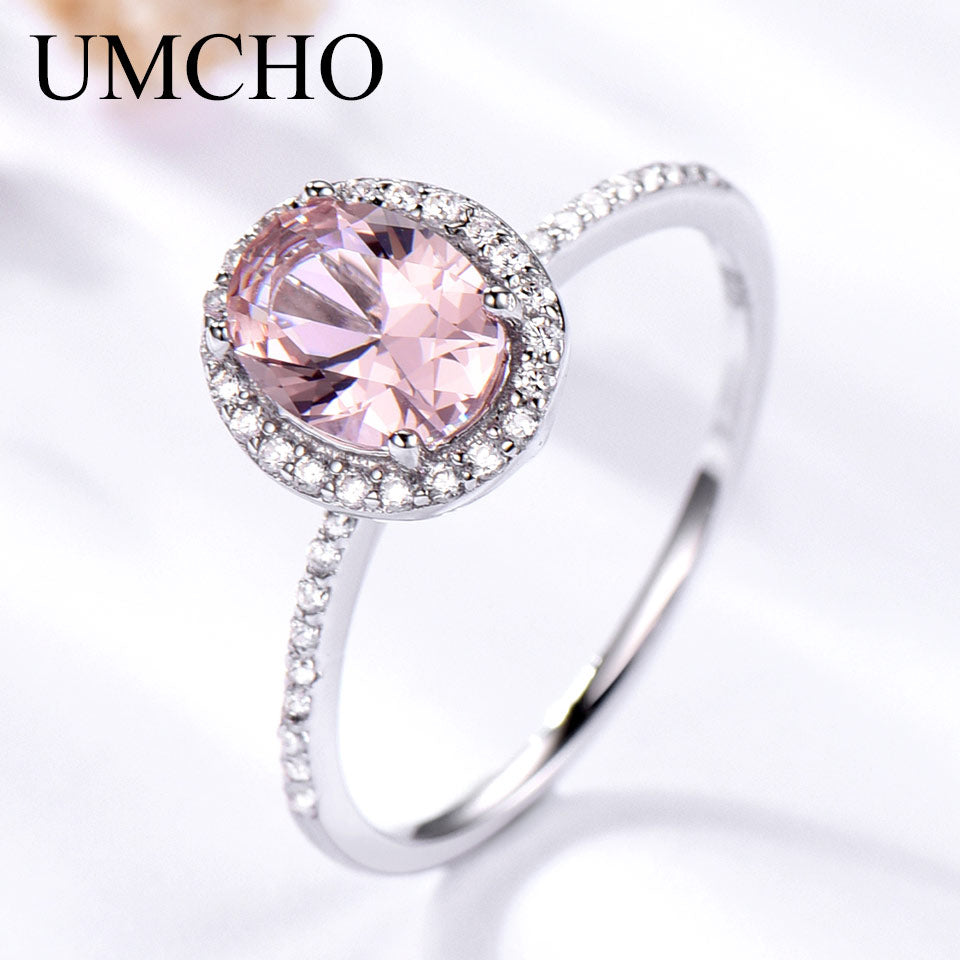 UMCHO 925 Sterling Silver Ring Oval Classic Pink Morganite Rings For Women Engagement Gemstone Wedding Band Fine Jewelry Gift