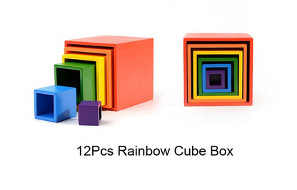 12Pcs Toddler Playset Montessori and Waldorf Inspired Rainbow Wooden Toys Colorful Rainbow Blocks Rainbow Stacker Toy for Infant