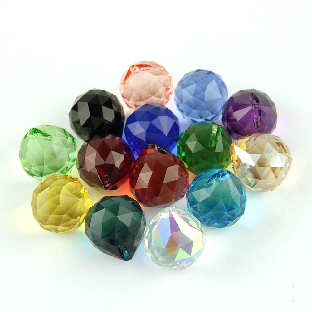 20mm/30mm/40mm 10pcs Chandelier Crystal Faceted Ball Prism Colorful Suncatcher Feng Shui Ball Glass Lamp Parts