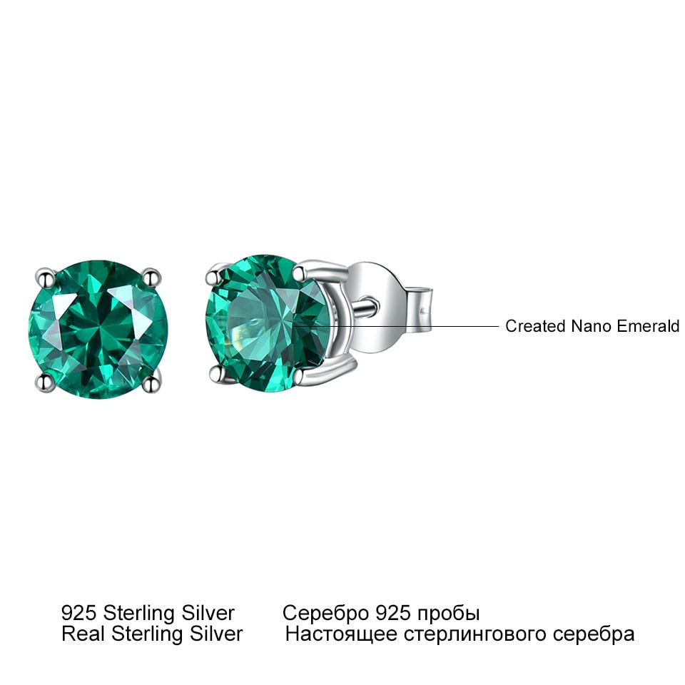 UMCHO Solid 925 Sterling Silver Emerald Gemstone Stud Earrings for Women Engagement Wedding Valentine's Day Gift Classic Jewelry