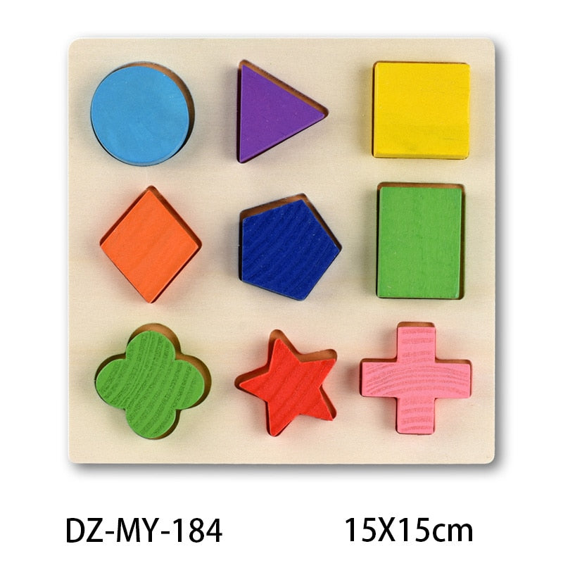 Kids 3D Wooden Puzzle Hand Grab Boards Toys Vehicle Animals Fruits Cognition Tangram Jigsaw Children Educational Montessori Toys