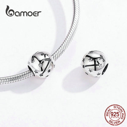 BAMOER Vintage 925 Sterling Silver Twelve Constellations Star Sign Zodiac Beads Charms fit Charm Bracelet Neckalce DIY