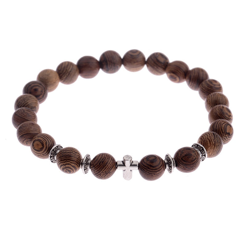 8mm New Natural Wood Beads Bracelets Men Black Ethinc Meditation White Bracelet Women Prayer Jewelry Yoga Bracelet Homme