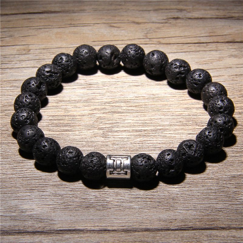 Men 12 constellations Zodiac Natural Volcanic Lava Stone beads Diffuser Charm Bracelet Man Woman Jewelry black lava bracelets