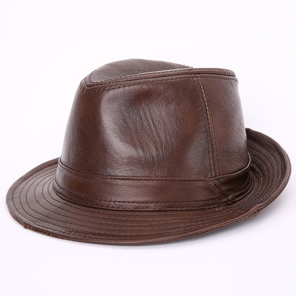 Male 100% Genuine Leather Jazz Hat Adult Fedoras Hat Male Sheepskin Fedoras Cap Men&#39;s Wide Brim Leather Cowboy Hat B-7284