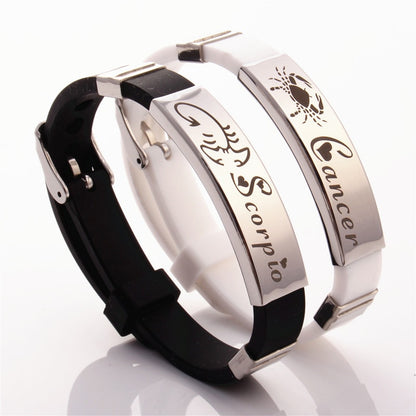 12 Zodiac Sign Bracelet for Men Women Stainless Steel Clasps Zodiac Silicone Bracelet Men Women Couple Bracelets