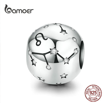 BAMOER Vintage 925 Sterling Silver Twelve Constellations Star Sign Zodiac Beads Charms fit Charm Bracelet Neckalce DIY