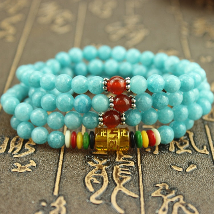 Chakra 108 Blue Amazonite stone Bracelet Yoga Meditation Multilayer Natural Stone Energy Bracelet For Women and Men