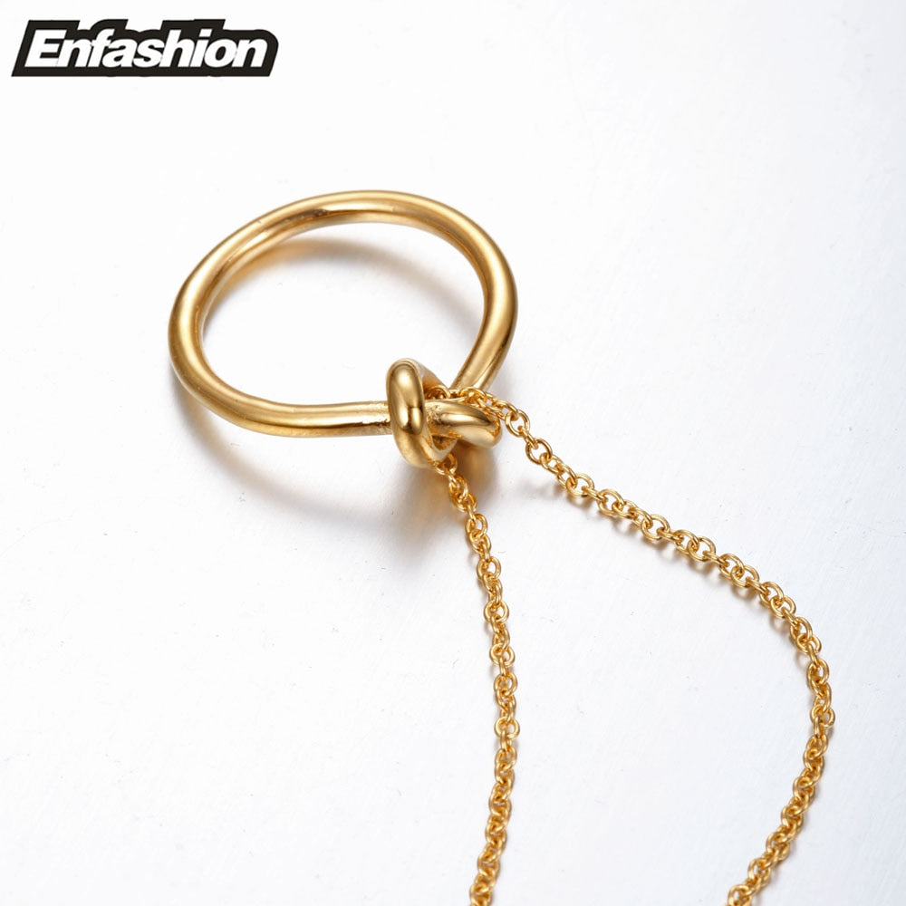 Enfashion Classic Knot Pendants Necklaces Stainless Steel Gold color Choker Necklace For Women Long Chain Jewelry Collier