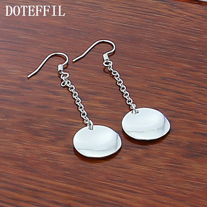 DOTEFFIL 925 Sterling Silver Smooth Bump Round Long Drop Earrings For Woman Wedding Engagement Fashion Party Charm Jewelry