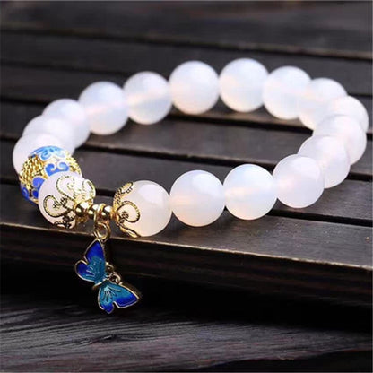 High Quantity 10mm beads White Agates natural stone bracelet women accessories metal butterfly pendant tasbih jewelry wholesale