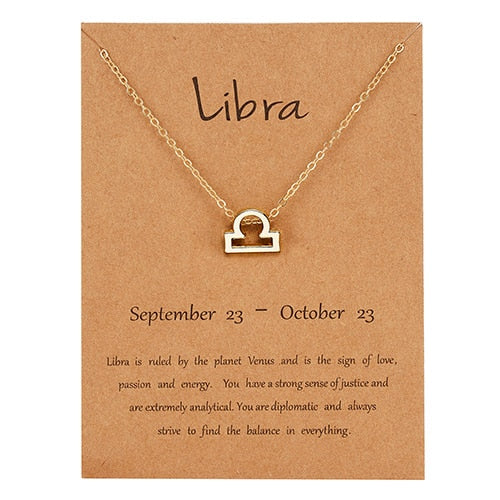 Female Elegant Star Zodiac Sign 12 Constellation Necklaces Pendant Gold Color Chain Choker Necklaces for Women Jewelry Cardboard