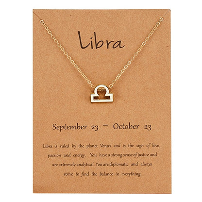 Female Elegant Star Zodiac Sign 12 Constellation Necklaces Pendant Gold Color Chain Choker Necklaces for Women Jewelry Cardboard