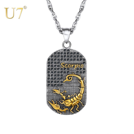 U7 12 Constellations Necklace Birthday Gifts  Stainless Steel Amulet Horoscope Pendant Zodiac Star Sign Jewelry P1224