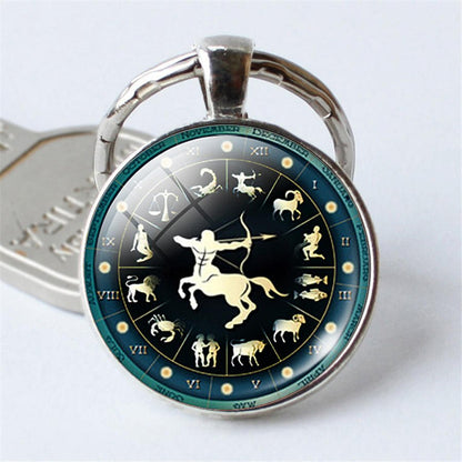 12 Constellation Jewelry Key Chains Zodiac Signs Keychain Key Rings Bag Car Round portachiavi sleutelhanger Pendant Man Woman