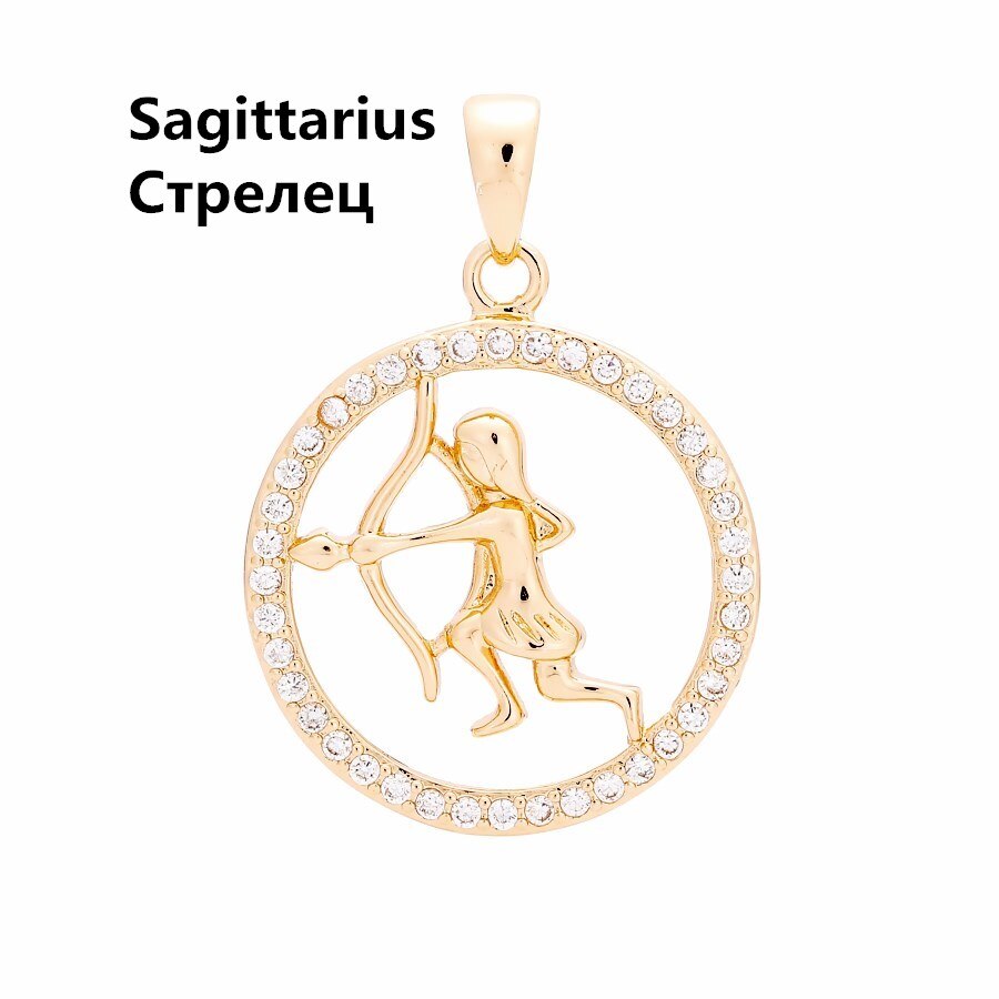 585 Rose Gold Color Women Men Round Cubic Zircon 12 Zodiac Pendants Constellation Jewelry