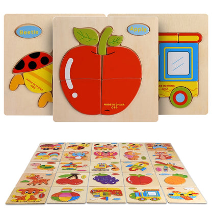 Wooden Montessori Puzzle Sorting Math Animals Fruit Bricks Preschool Learning Educational Game Baby Toddler Jigsaw Puzzles Toys