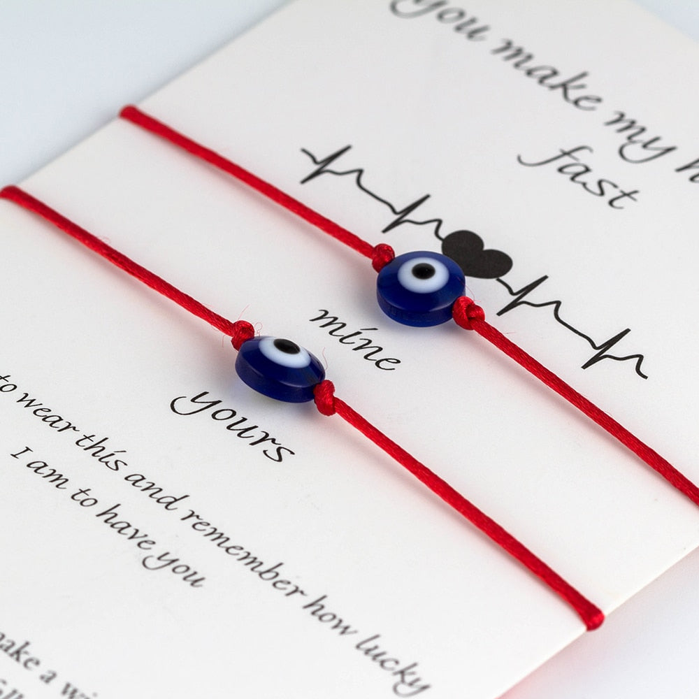 Lucky Eye Blue Evil Eye Charms Bracelet Red String Thread Rope Couple Bracelet Wish Card Jewelry For Women Men Adjustable CN219