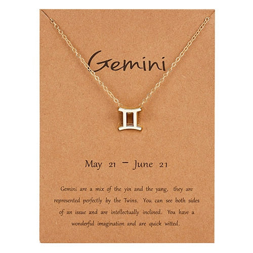 Female Elegant Star Zodiac Sign 12 Constellation Necklaces Pendant Gold Color Chain Choker Necklaces for Women Jewelry Cardboard