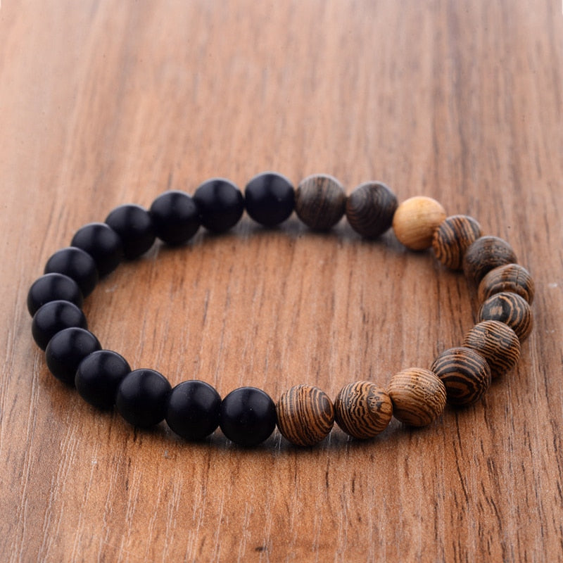 8mm New Natural Wood Beads Bracelets Men Black Ethinc Meditation White Bracelet Women Prayer Jewelry Yoga Bracelet Homme